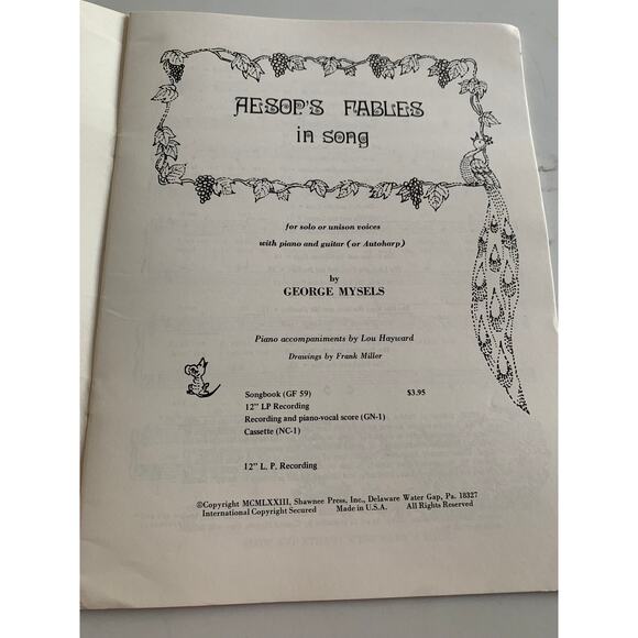 Aesops Fables, In Song, Vintage, George Mysels, Shawnee Press, Music Notes - Picture 2 of 4